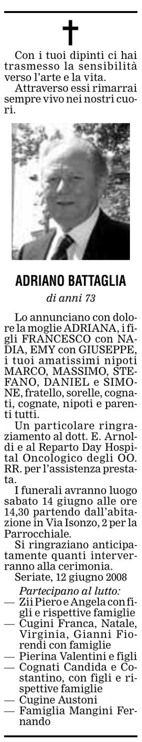 Annuncio Eco Bergamo ADRIANO BATTAGLIA