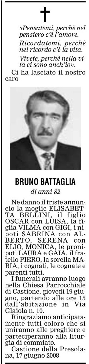 Annuncio Eco Bergamo BRUNO BATTAGLIA