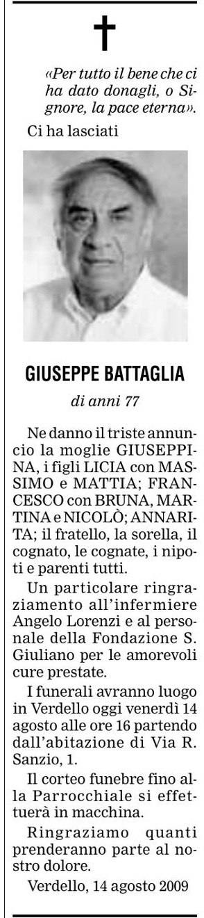 Annuncio Eco Bergamo GIUSEPPE BATTAGLIA
