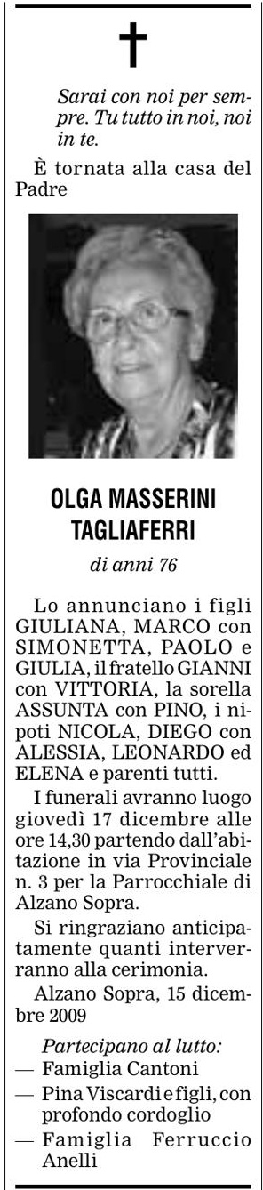 Annuncio Eco Bergamo OLGA MASSERINI TAGLIAFERRI