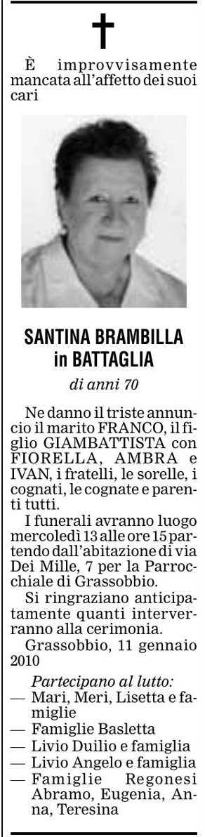 Annuncio Eco Bergamo SANTINA BRAMBILLA in BATTAGLIA