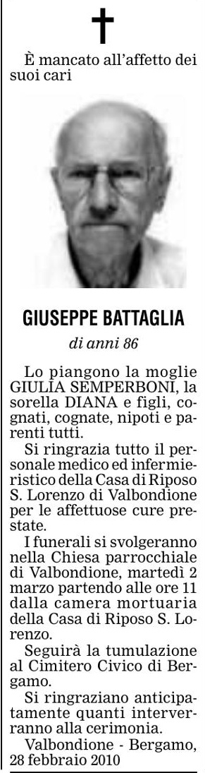 Annuncio Eco Bergamo GIUSEPPE BATTAGLIA