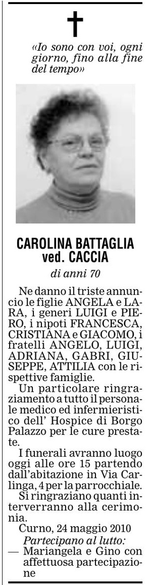 Annuncio Eco Bergamo CAROLINA BATTAGLIA ved. CACCIA