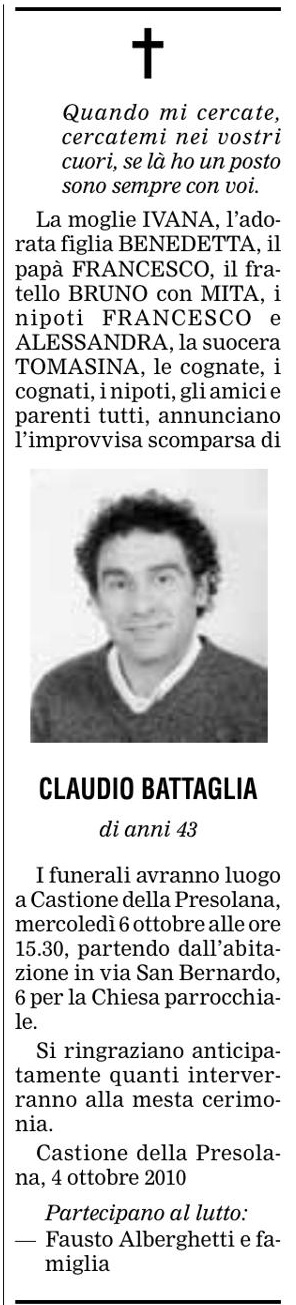 Annuncio Eco Bergamo CLAUDIO BATTAGLIA