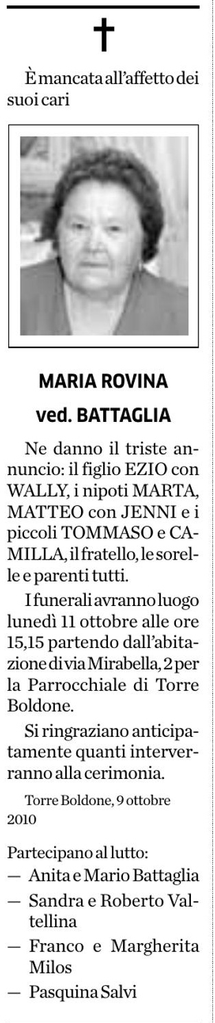 Annuncio Eco Bergamo MARIA ROVINA ved. BATTAGLIA