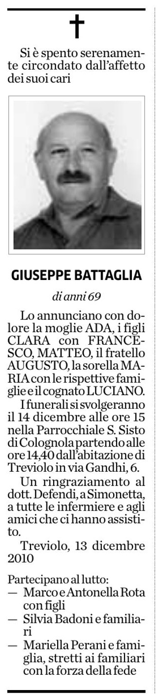 Annuncio Eco Bergamo GIUSEPPE BATTAGLIA